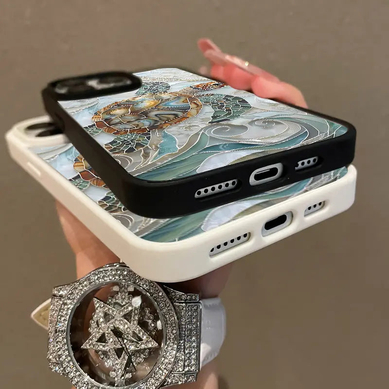 Mosaic Sea Turtle Adorable Magnetic Case for Iphone11/12/13/14/15/16/17/Promax Magsafe Compatible, Lightweight, Anti-Fall | Girly & Chic Style