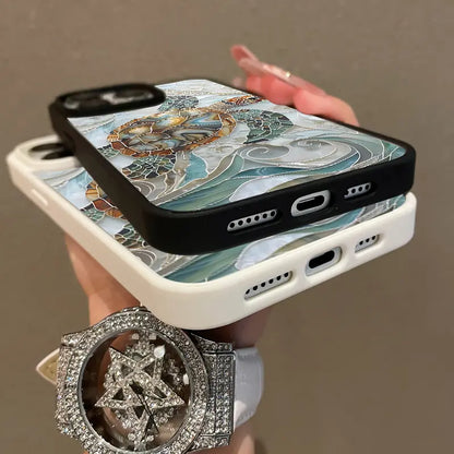 Mosaic Sea Turtle Adorable Magnetic Case for Iphone11/12/13/14/15/16/17/Promax Magsafe Compatible, Lightweight, Anti-Fall | Girly & Chic Style