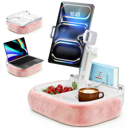 Esamcore Tablet Pillow Stand with Snack Tray & Adjustable Arm - Holds 4.7-14.6" Phone, Tablet, Kindle, Laptop - Soft, Machine Washable Cover for Hands-Free Viewing on Bed, Couch, Floor