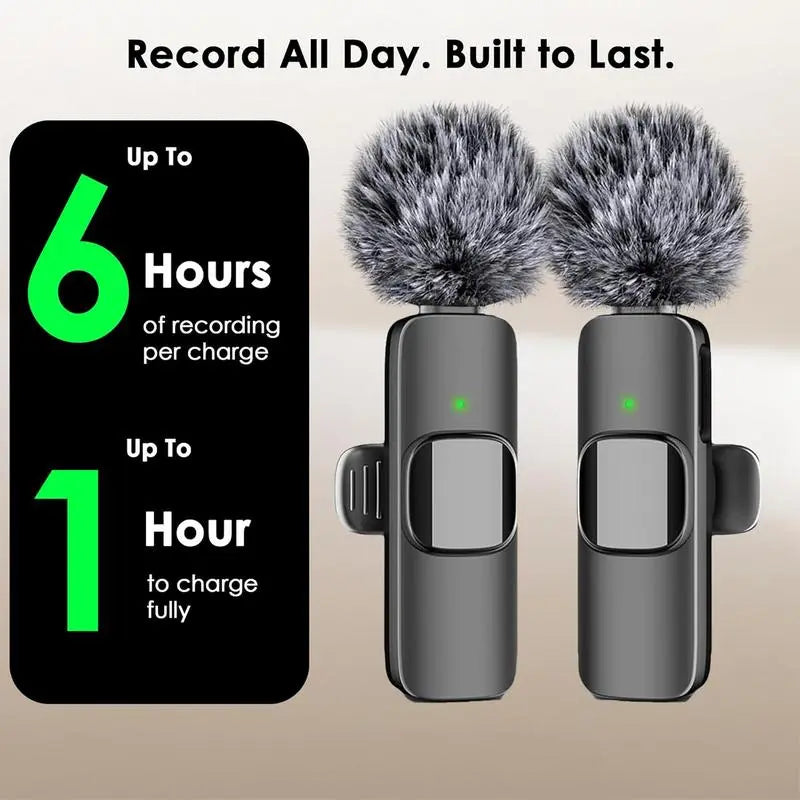 2.4G Wireless Clip on Mic with Lightning & USB-C Adapter, Professional Audio for Video Recording, Youtube, Interview