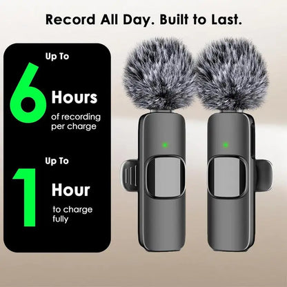 2.4G Wireless Clip on Mic with Lightning & USB-C Adapter, Professional Audio for Video Recording, Youtube, Interview