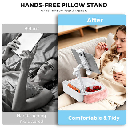 Esamcore Tablet Pillow Stand with Snack Tray & Adjustable Arm - Holds 4.7-14.6" Phone, Tablet, Kindle, Laptop - Soft, Machine Washable Cover for Hands-Free Viewing on Bed, Couch, Floor