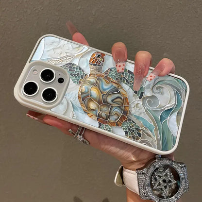 Mosaic Sea Turtle Adorable Magnetic Case for Iphone11/12/13/14/15/16/17/Promax Magsafe Compatible, Lightweight, Anti-Fall | Girly & Chic Style