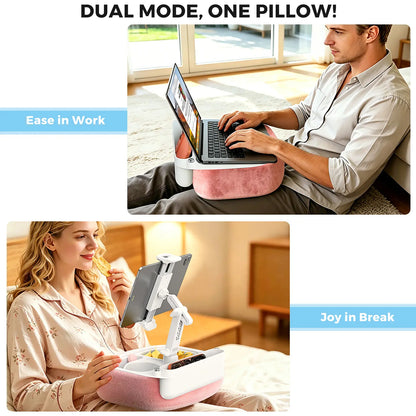 Esamcore Tablet Pillow Stand with Snack Tray & Adjustable Arm - Holds 4.7-14.6" Phone, Tablet, Kindle, Laptop - Soft, Machine Washable Cover for Hands-Free Viewing on Bed, Couch, Floor