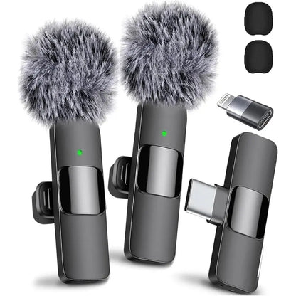 2.4G Wireless Clip on Mic with Lightning & USB-C Adapter, Professional Audio for Video Recording, Youtube, Interview