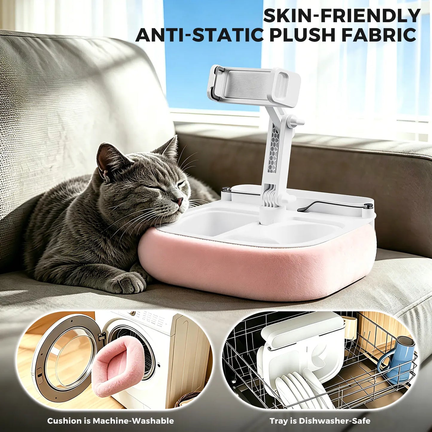 Esamcore Tablet Pillow Stand with Snack Tray & Adjustable Arm - Holds 4.7-14.6" Phone, Tablet, Kindle, Laptop - Soft, Machine Washable Cover for Hands-Free Viewing on Bed, Couch, Floor