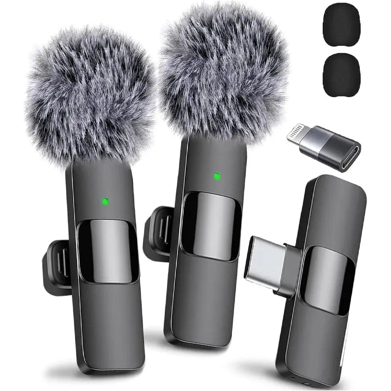 2.4G Wireless Clip on Mic with Lightning & USB-C Adapter, Professional Audio for Video Recording, Youtube, Interview